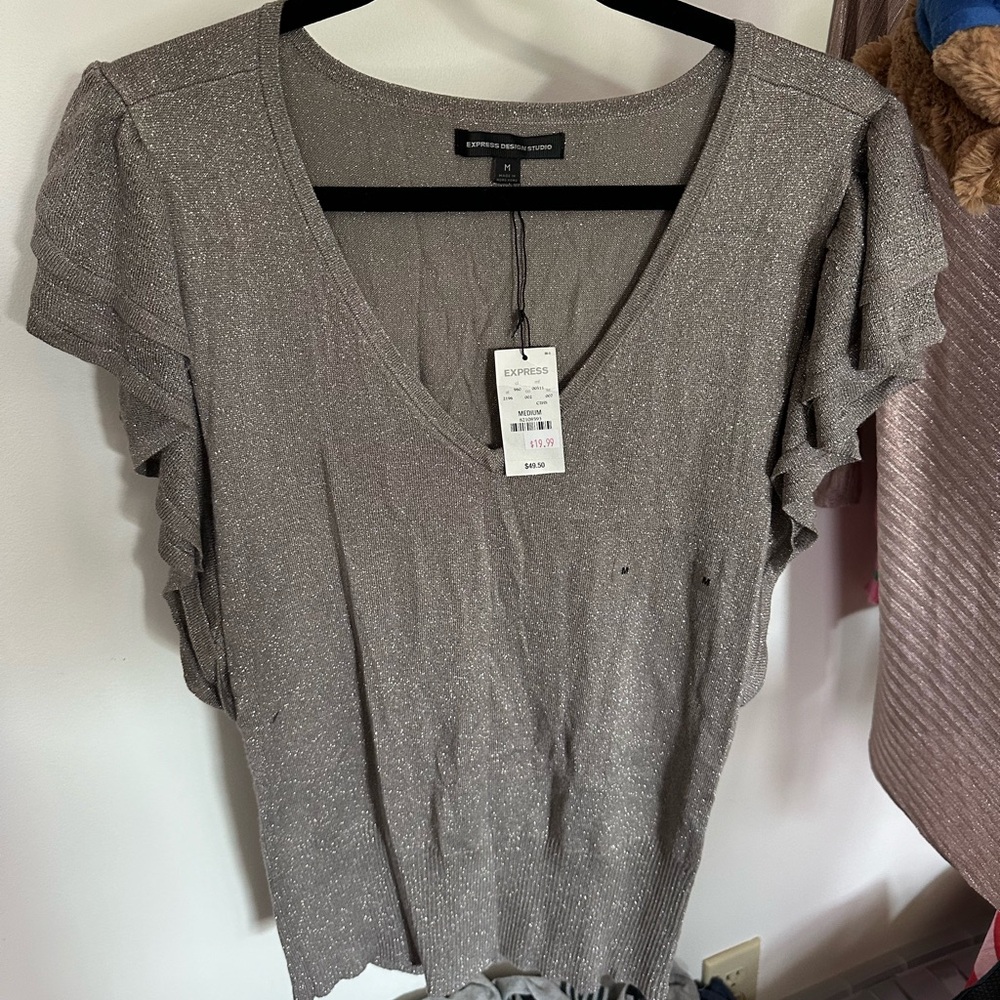 Metallic ruffle sweater
